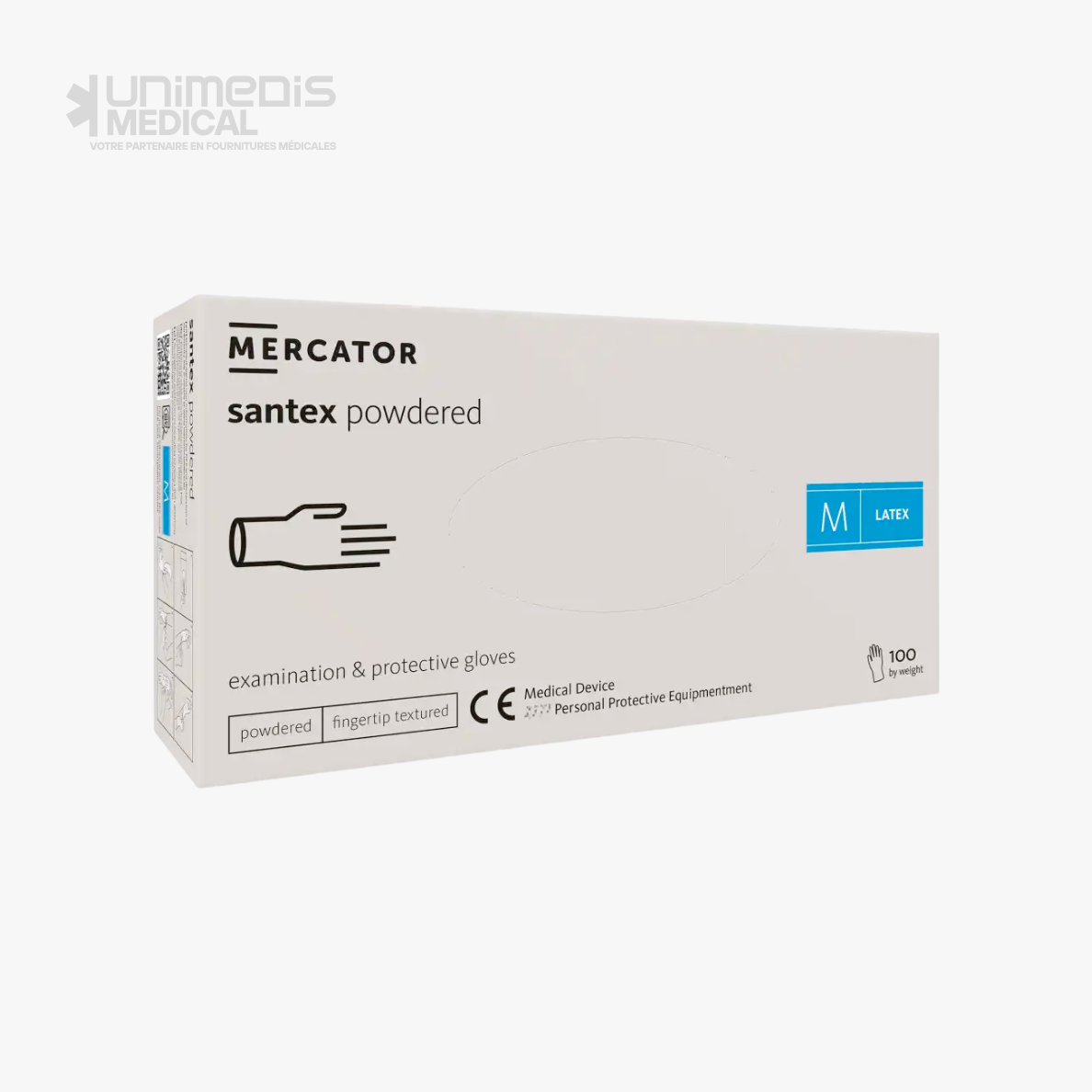 MERCATOR - Gants latex SANTEX poudré (Blanc) Boîte de 100