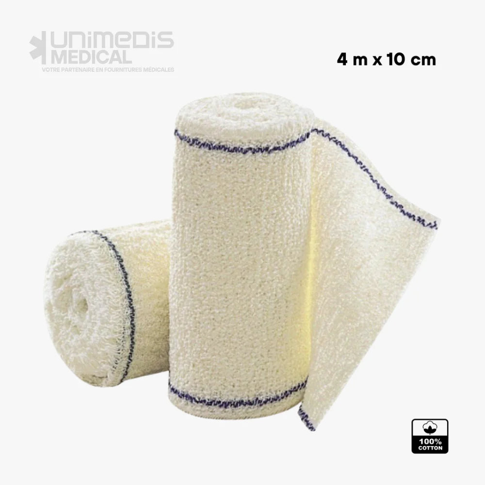 Bande de crêpe 75 g/m² non stérile (4 m x 10 cm) 100% coton Unité Bande de Crêpe Velpeau