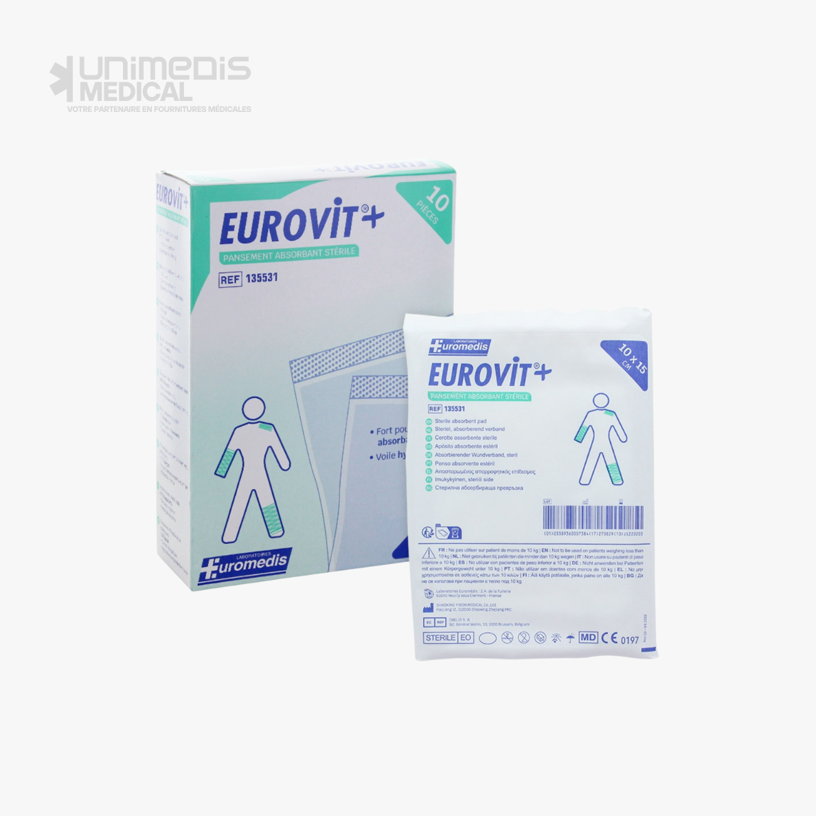 EUROMEDIS - Pansement absorbant (américain) stérile 10x15cm EUROVIT+