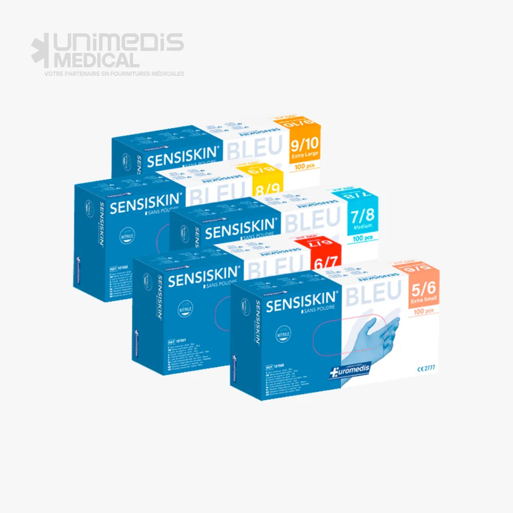 EUROMEDIS - Gants nitrile SENSISKIN non poudré (Bleu) Boîte de 100 Gants nitrile non poudré