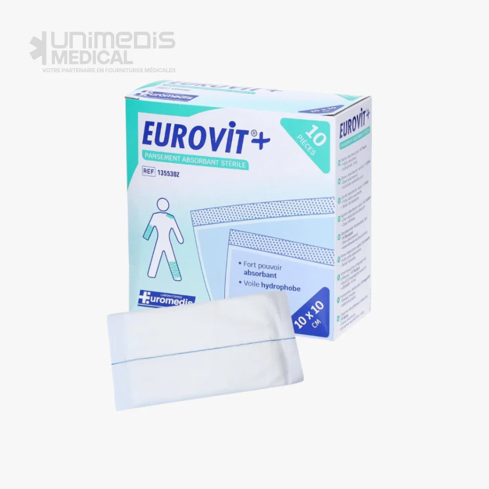 EUROMEDIS - Pansement absorbant (américain) stérile 10x10cm EUROVIT+ Pansements absorbants