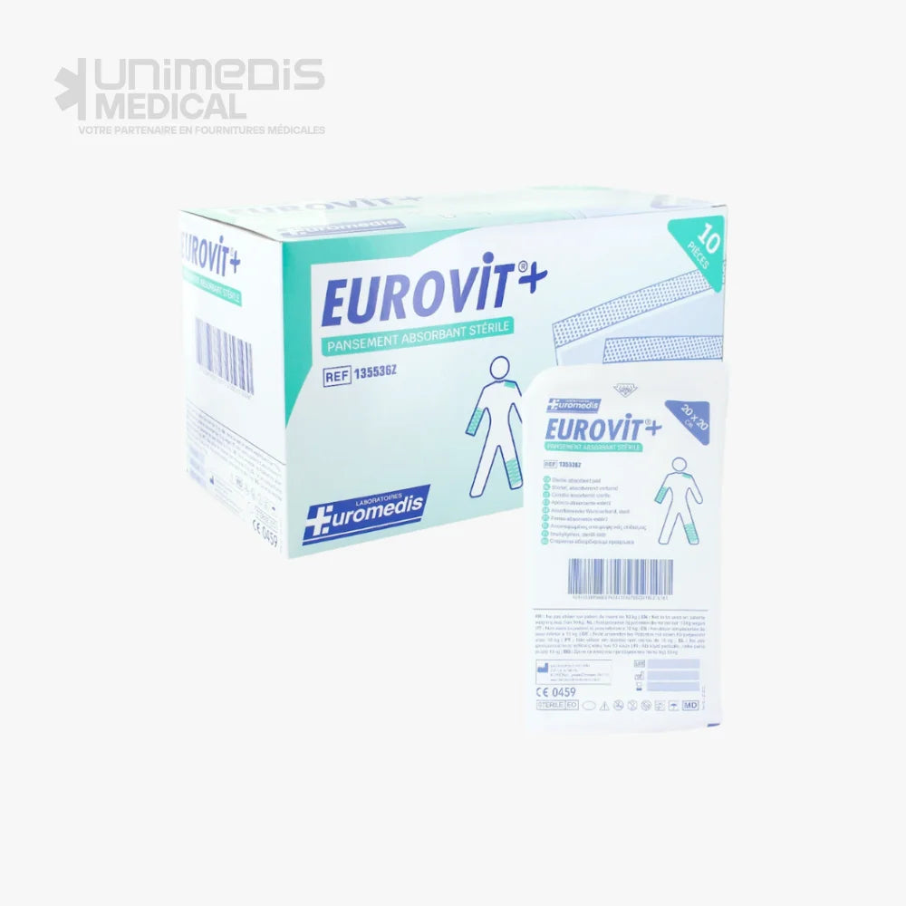EUROMEDIS - Pansement absorbant (américain) stérile 20x20cm EUROVIT+ Pansements absorbants