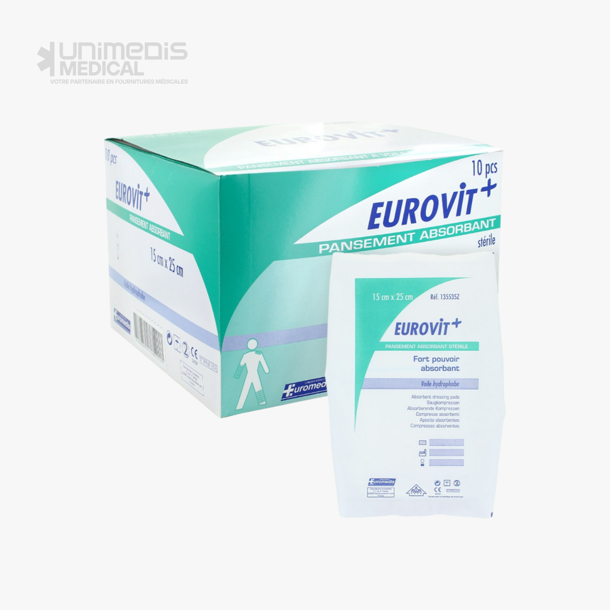 EUROMEDIS - Pansement absorbant (américain) stérile 15x25cm EUROVIT+