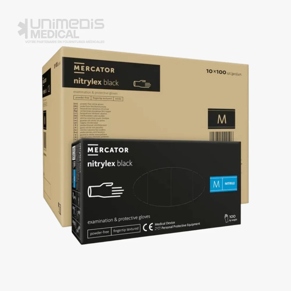 MERCATOR - Gants nitrile NITRYLEX non poudré (Noir) Boîte de 100 Gants nitrile non poudré