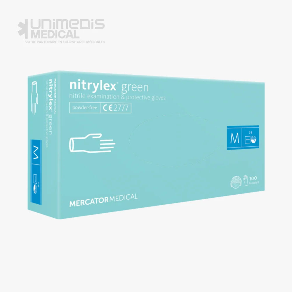 MERCATOR - Gants nitrile NITRYLEX non poudré (Vert) Boîte de 100 Gants nitrile non poudré