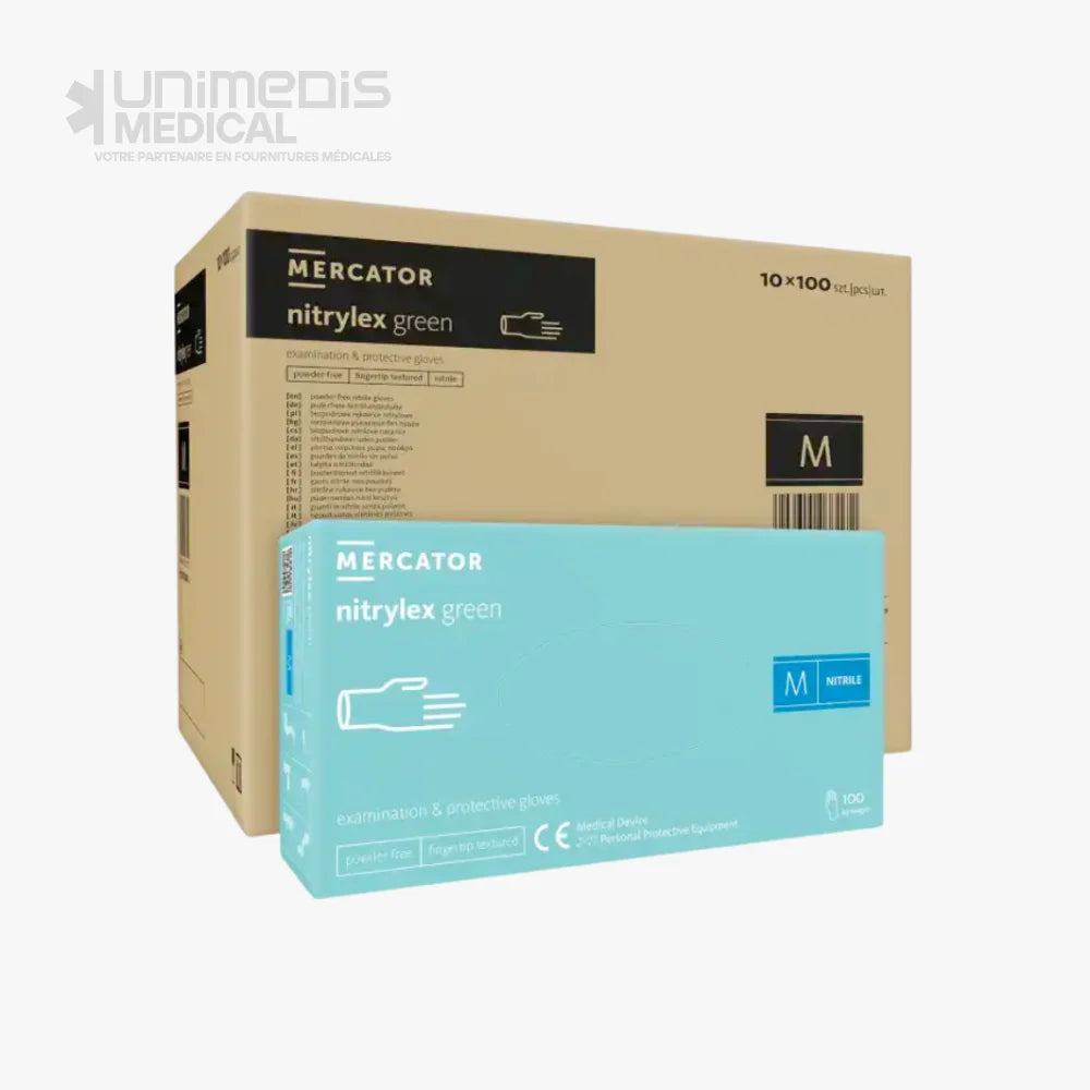 MERCATOR - Gants nitrile NITRYLEX non poudré (Vert) Boîte de 100 Gants nitrile non poudré